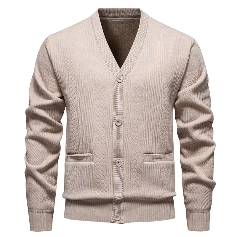 Herren Texturierter V-Ausschnitt Strickcardigan mit Knopfleiste und Eingrifftaschen Nord Taschen