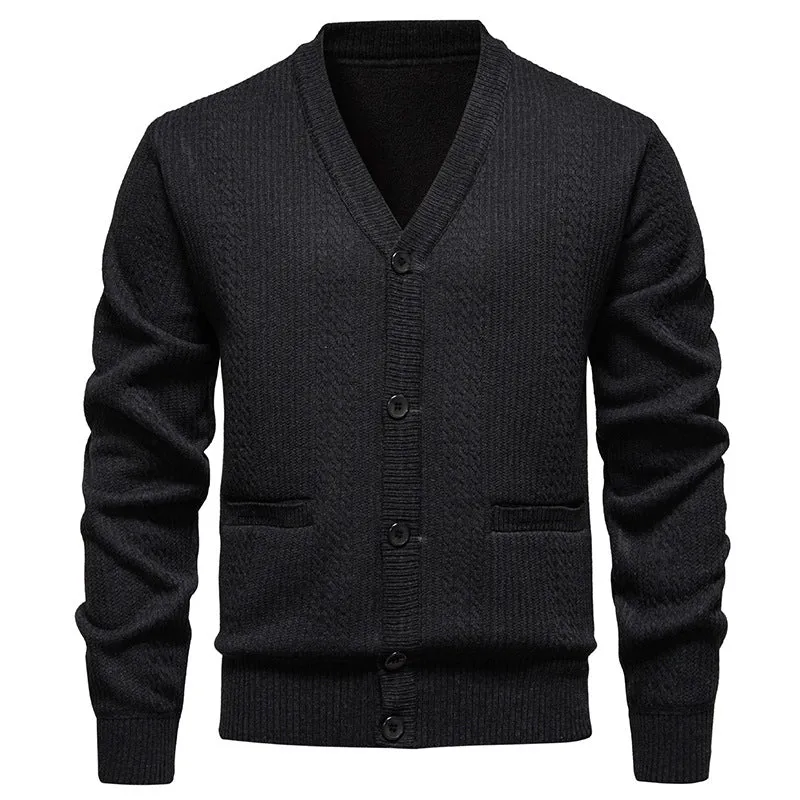 Herren Texturierter V-Ausschnitt Strickcardigan mit Knopfleiste und Eingrifftaschen Nord Taschen