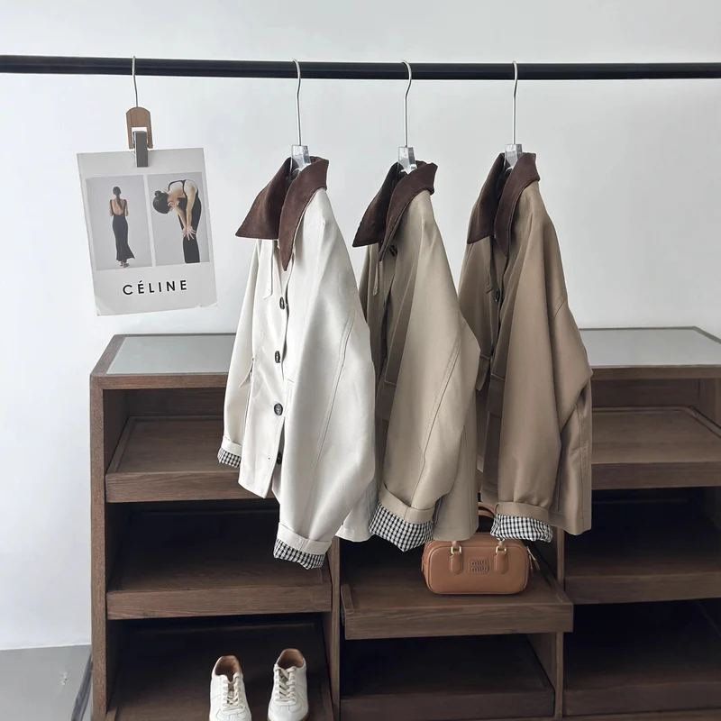 Damen Boxy Übergangsjacke mit Cordkragen und großen Pattentaschen Nord Taschen