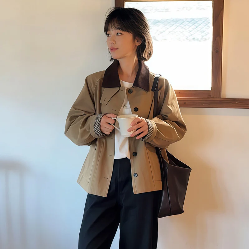 Damen Boxy Übergangsjacke mit Cordkragen und großen Pattentaschen Nord Taschen