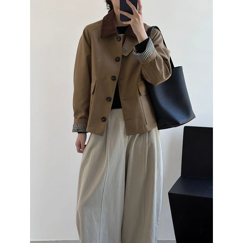 Damen Boxy Übergangsjacke mit Cordkragen und großen Pattentaschen Nord Taschen