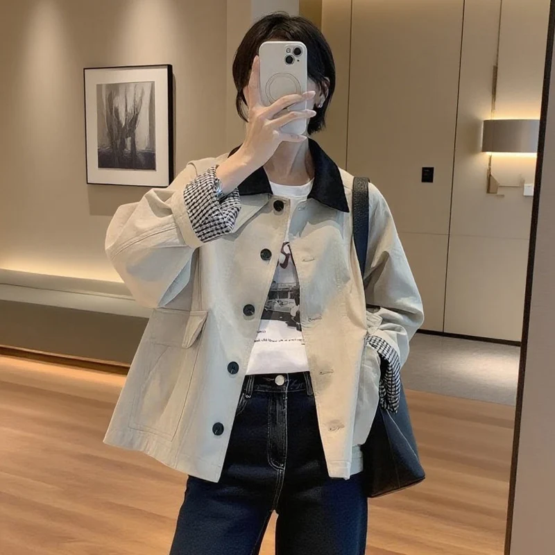 Damen Boxy Übergangsjacke mit Cordkragen und großen Pattentaschen Nord Taschen