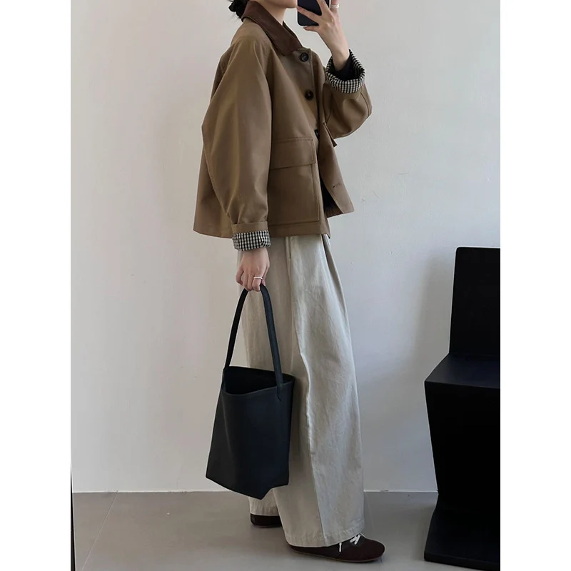 Damen Boxy Übergangsjacke mit Cordkragen und großen Pattentaschen Nord Taschen