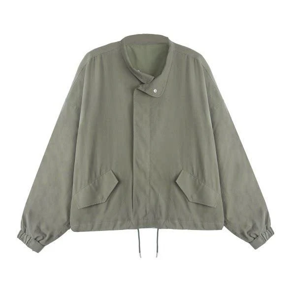 Damen Boxy-Kurzjacke im Oversize-Schnitt mit Stehkragen, Tunnelzugsaum und Klappentaschen Nord Taschen