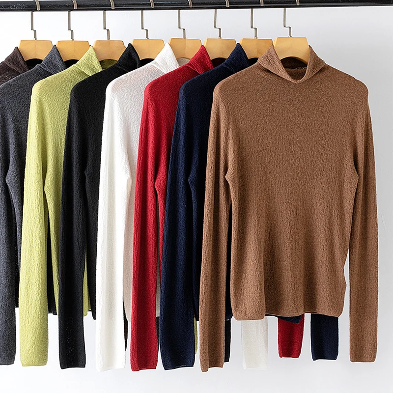 Damen Feiner Crinkle-Rollkragenpullover mit leichtem Fall Nord Taschen