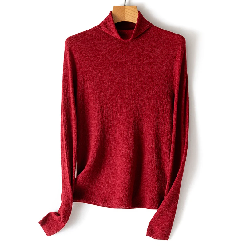 Damen Feiner Crinkle-Rollkragenpullover mit leichtem Fall Nord Taschen