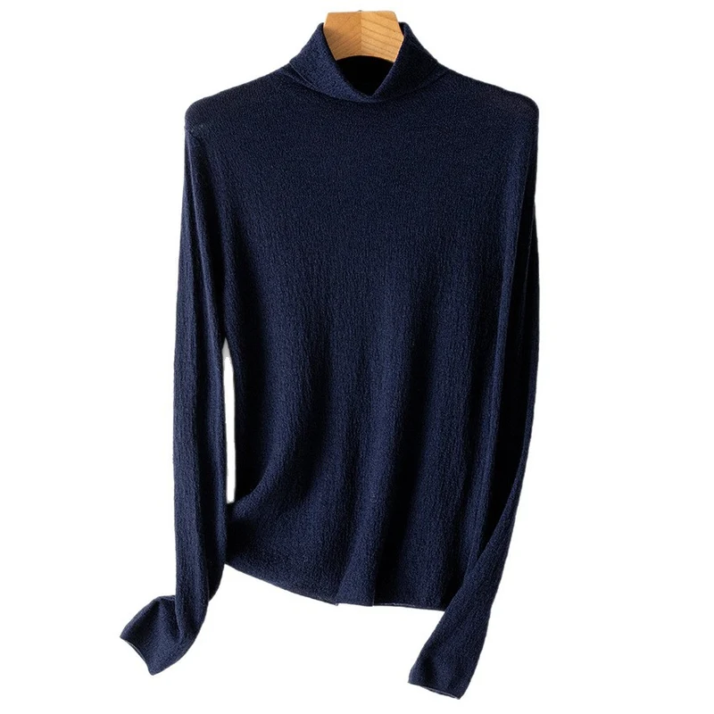 Damen Feiner Crinkle-Rollkragenpullover mit leichtem Fall Nord Taschen