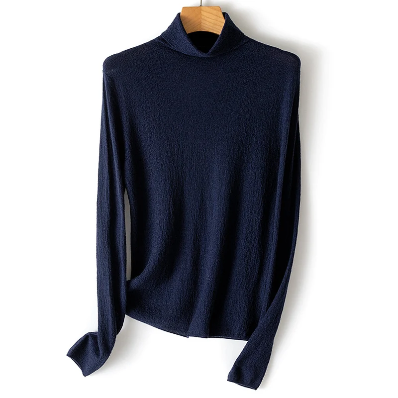 Damen Feiner Crinkle-Rollkragenpullover mit leichtem Fall Nord Taschen
