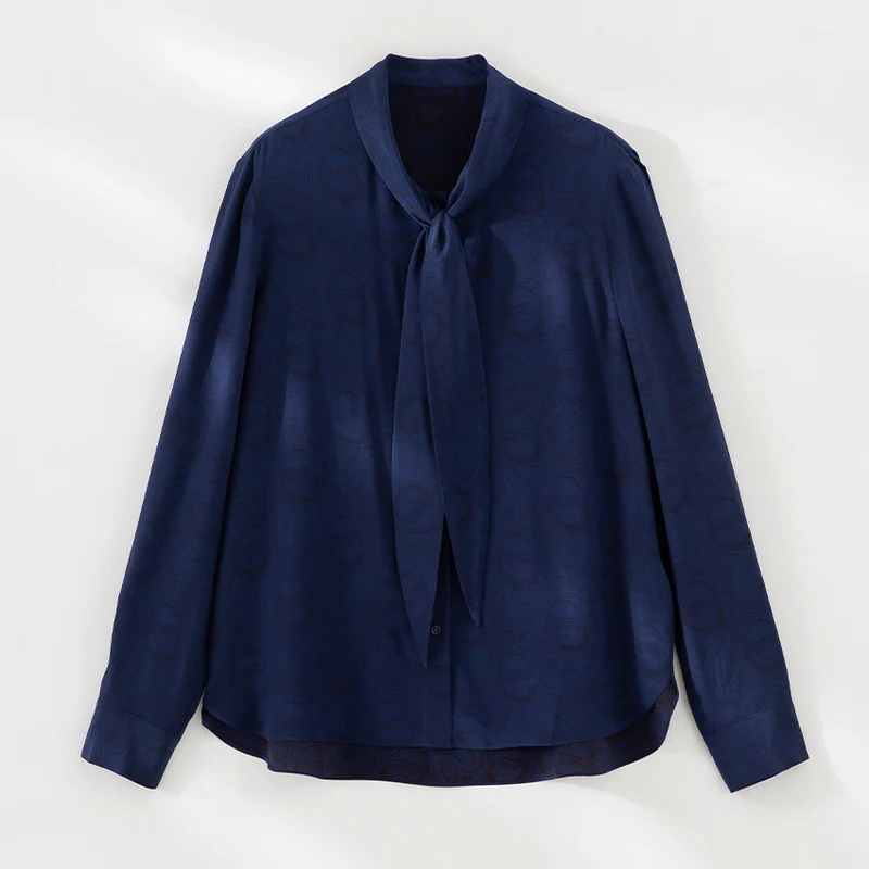 Damen Elegante Schleifenkragen-Bluse mit Jacquardstruktur und lockerer Passform Nord Taschen