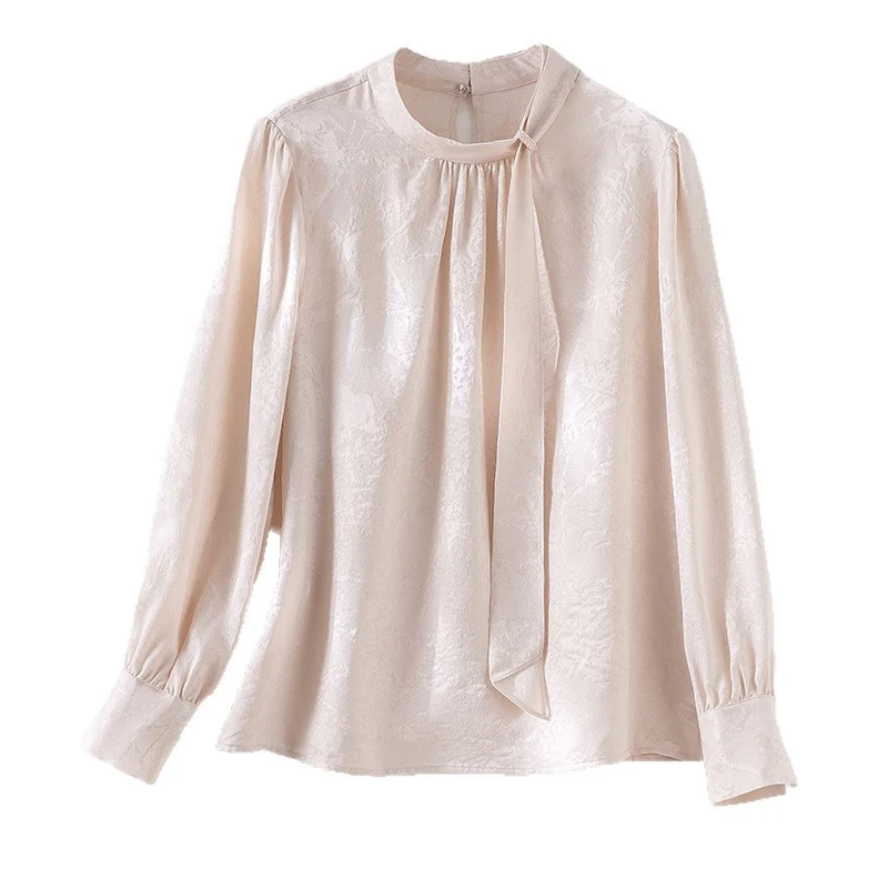 Damen Elegante Satin-Bluse mit Schluppe und feiner Jacquard-Struktur Nord Taschen