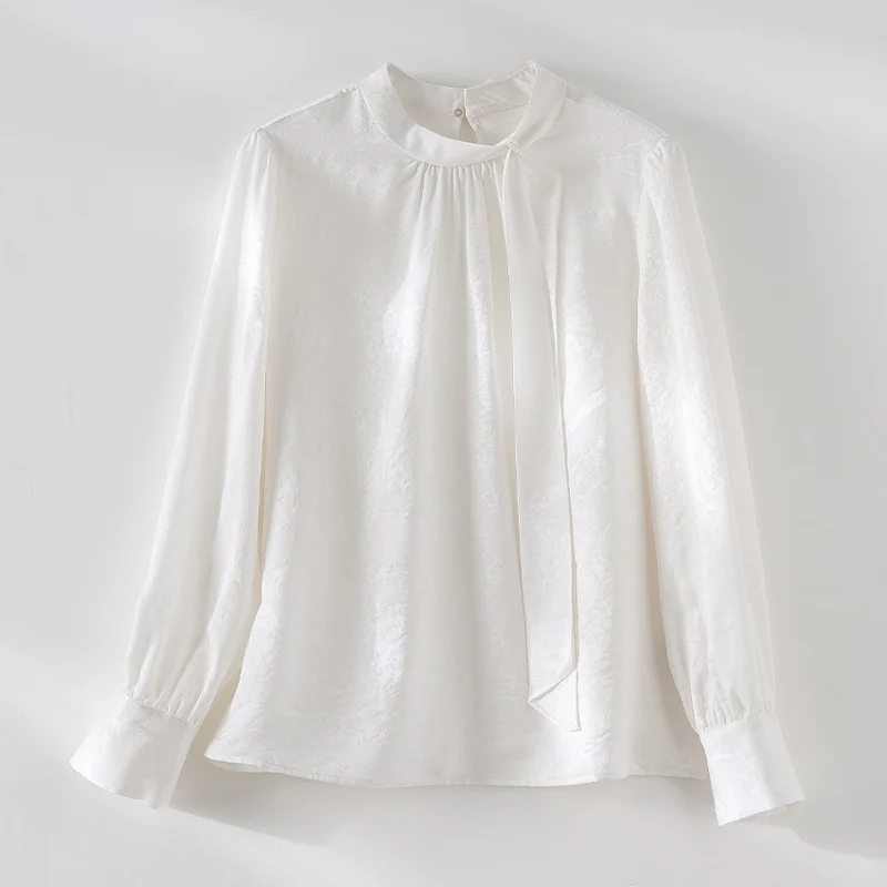Damen Elegante Satin-Bluse mit Schluppe und feiner Jacquard-Struktur Nord Taschen