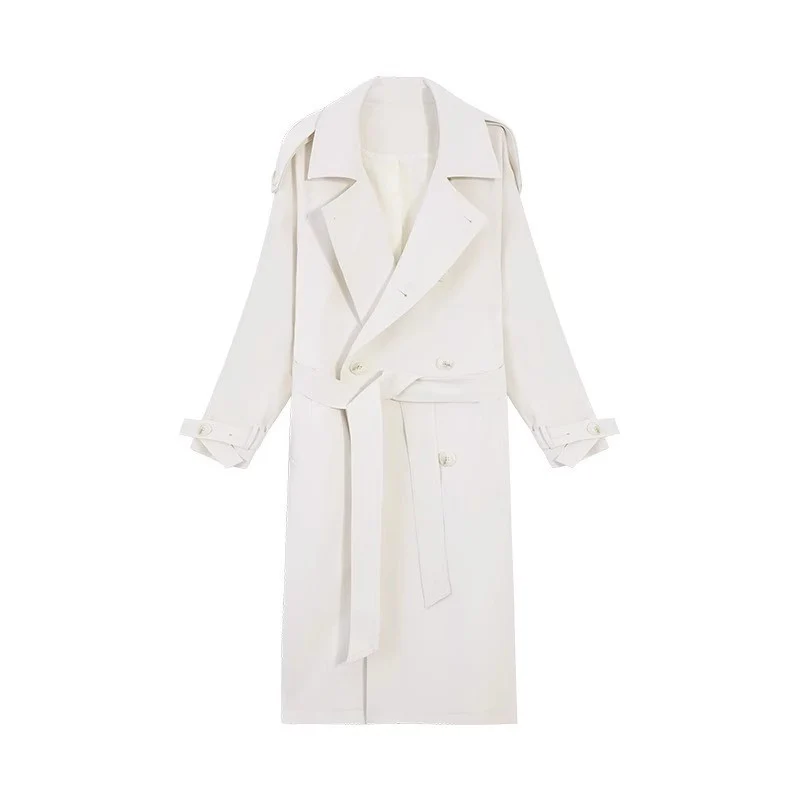 Damen Langer Oversize-Trenchcoat mit Ballonärmeln und Bindegürtel Nord Taschen