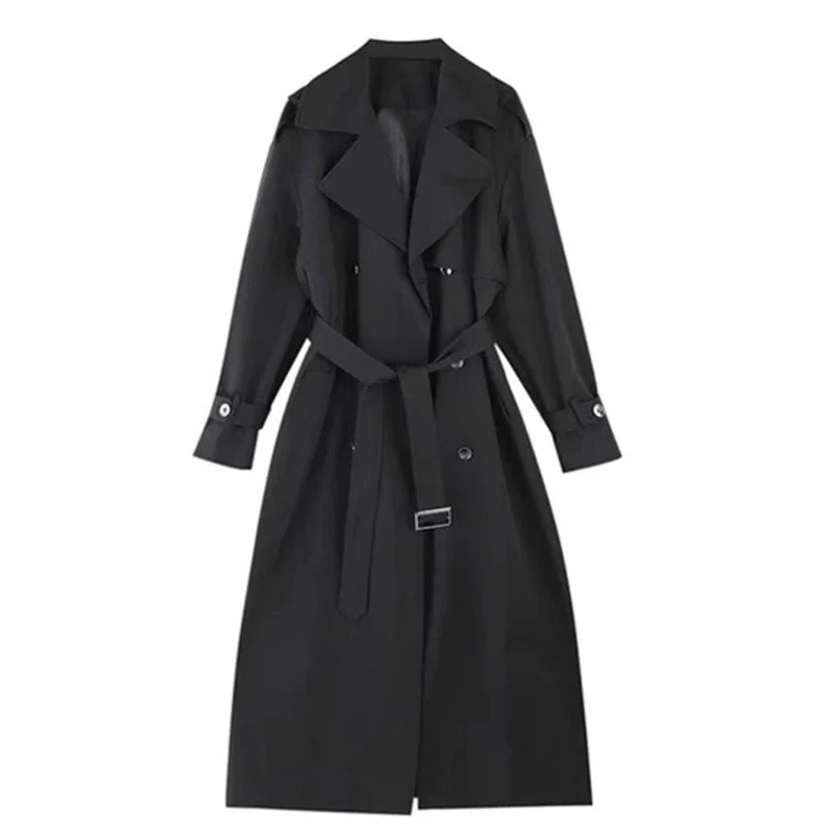 Damen Langer Doppelreihiger Trenchcoat mit Schalkragen, Oversize-Schnitt und verdecktem Taillenband Nord Taschen
