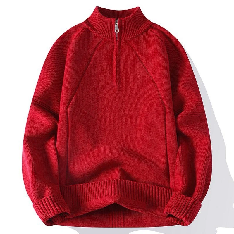 Unisex Oversize-Halbzip-Strickpullover mit Stehkragen und gerippten Bündchen Nord Taschen