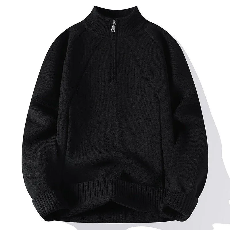 Unisex Oversize-Halbzip-Strickpullover mit Stehkragen und gerippten Bündchen Nord Taschen