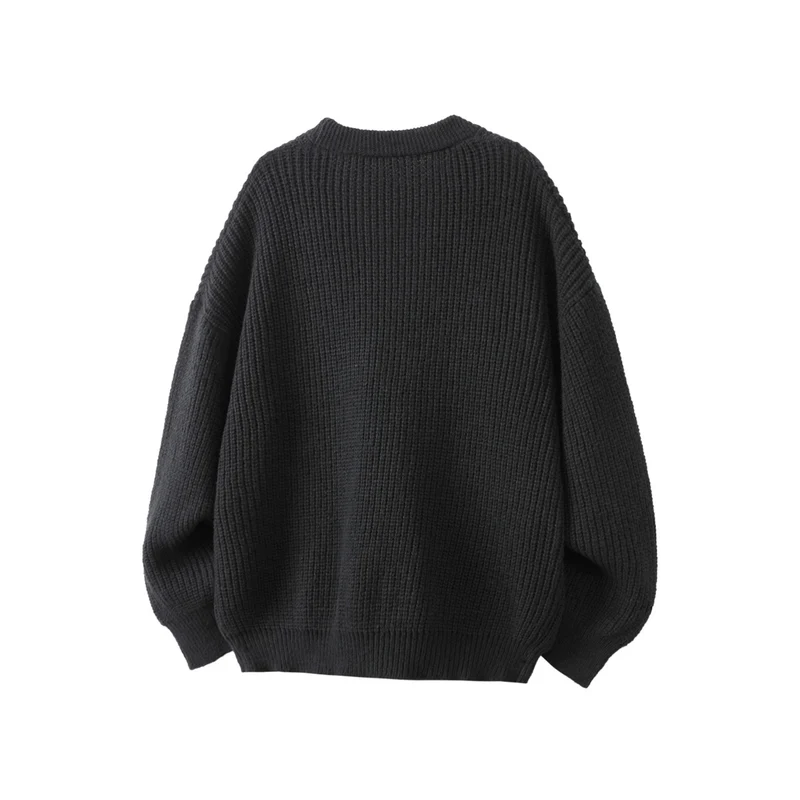 Unisex Oversize Grobstrick-Cardigan mit V-Ausschnitt, Knopfleiste und aufgesetzten Taschen Nord Taschen