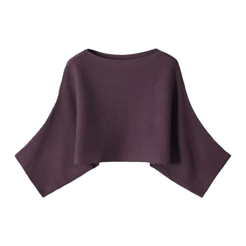 Damen Gerippter Kurz‑Poncho mit U‑Boot‑Ausschnitt und kastiger Silhouette Nord Taschen