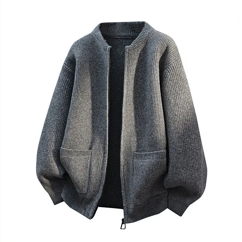 Herren Oversize-Strickjacke mit Zwei-Wege-Reißverschluss, geripptem Bund und aufgesetzten Taschen Nord Taschen
