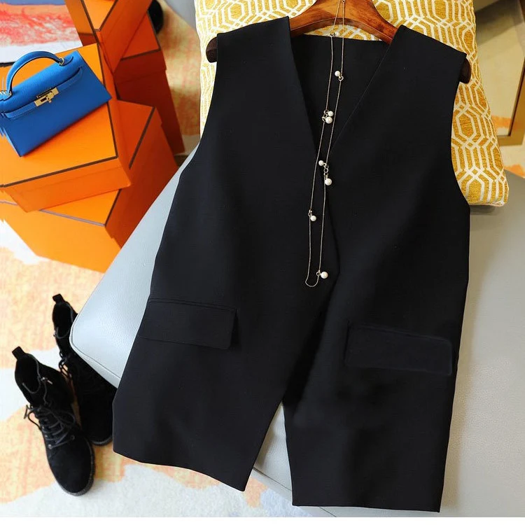 Damen Stilvolle ärmellose Blazer-Weste Nord Taschen 1789269052