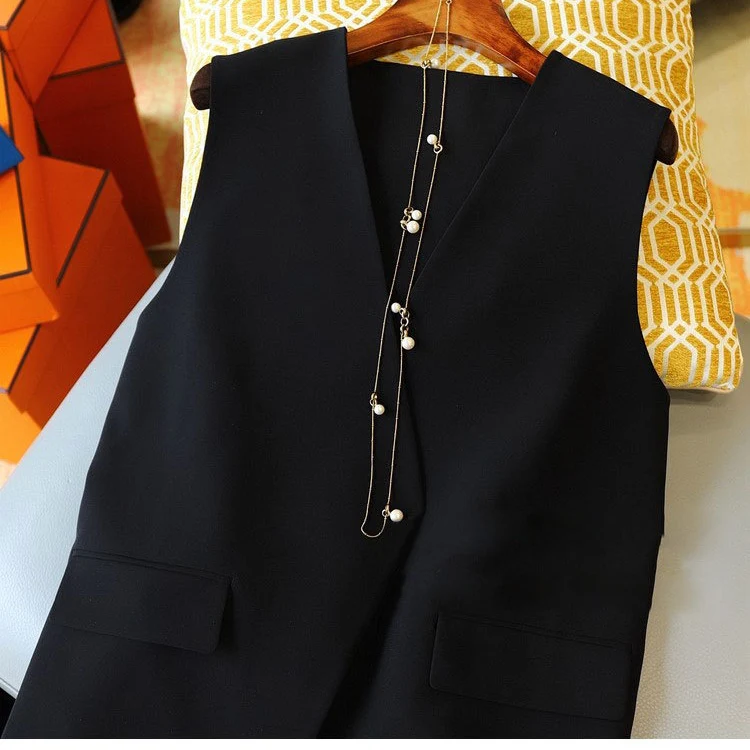Damen Stilvolle ärmellose Blazer-Weste Nord Taschen 1789269052