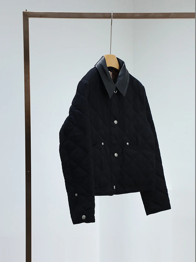 Damen Steppjacke mit hochwertigem Lederkragen Nord Taschen