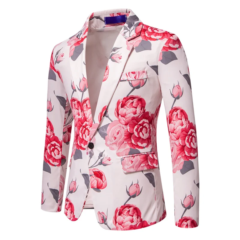 Herren Slim-Fit Sakko mit ganzflächigem Blumenprint und schmalem Revers Nord Taschen