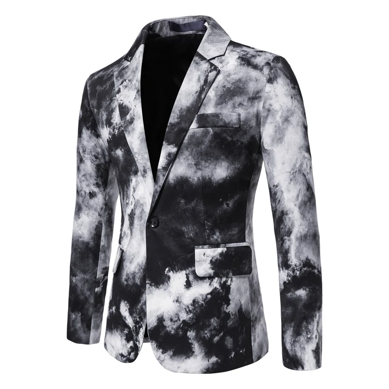 Herren Slim-Fit Sakko mit Aquarell-Print und Ein-Knopf-Verschluss Nord Taschen