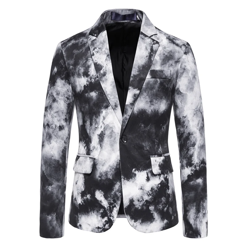 Herren Slim-Fit Sakko mit Aquarell-Print und Ein-Knopf-Verschluss Nord Taschen