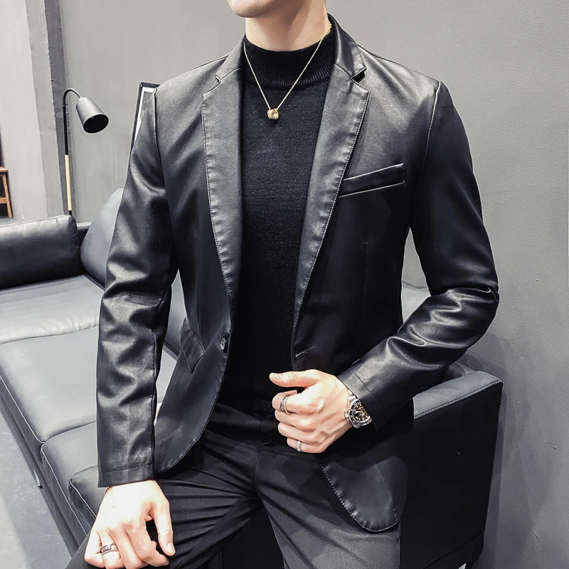 Herren Slim-Fit Lederblazer mit taillierter Silhouette und klassischem Reverskragen Nord Taschen