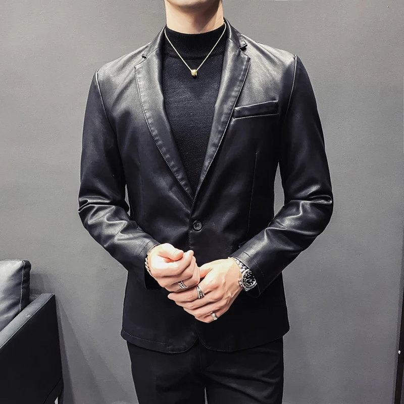 Herren Slim-Fit Lederblazer mit taillierter Silhouette und klassischem Reverskragen Nord Taschen