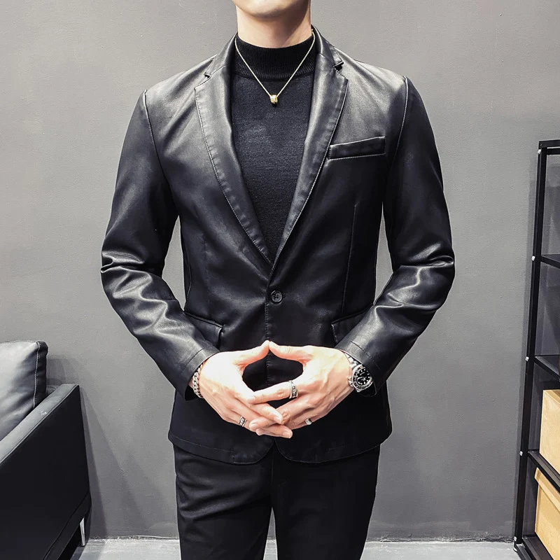 Herren Slim-Fit Lederblazer mit taillierter Silhouette und klassischem Reverskragen Nord Taschen