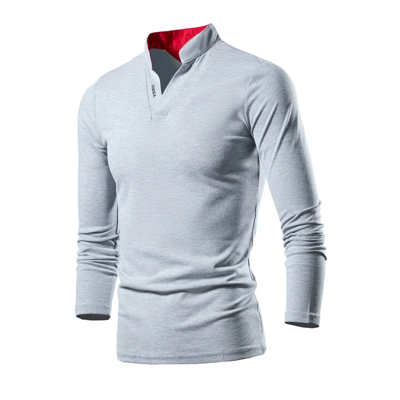 Herren Slim-Fit Langarmshirt mit Stehkragen, offenem V‑Ausschnitt und funktionalem Stretchmaterial Nord Taschen