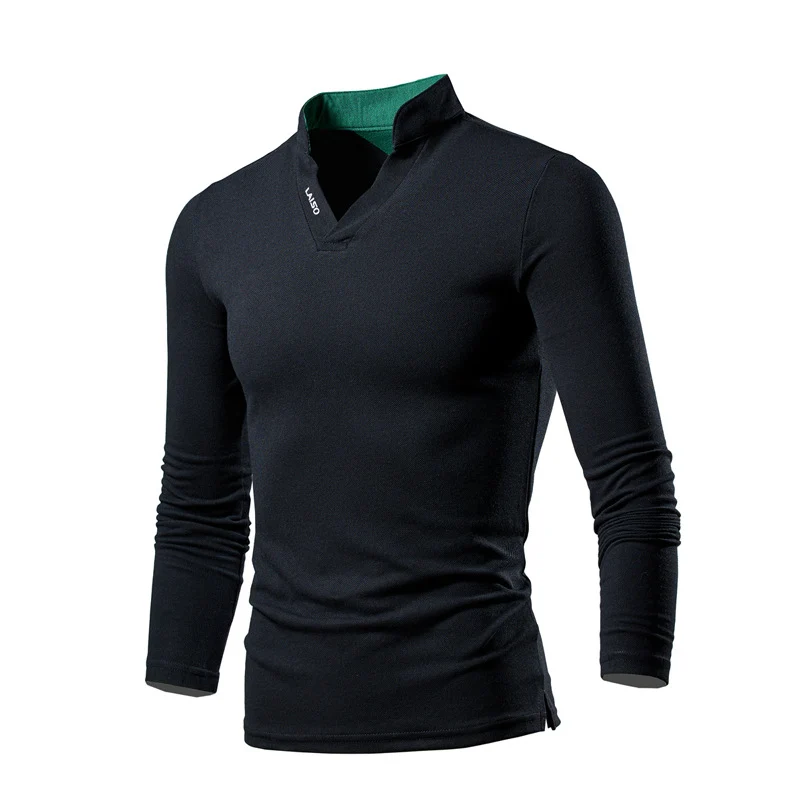 Herren Slim-Fit Langarmshirt mit Stehkragen, offenem V‑Ausschnitt und funktionalem Stretchmaterial Nord Taschen