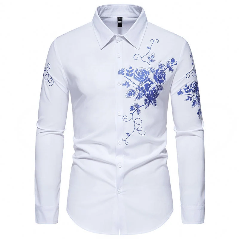 Herren Slim-Fit Langarmhemd mit floralem Print und tailliertem Schnitt Nord Taschen