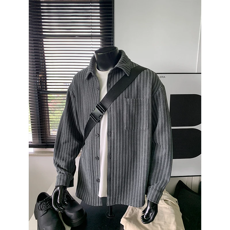 Herren Texturierte Overshirt‑Hemdjacke aus Strick mit Kentkragen Nord Taschen