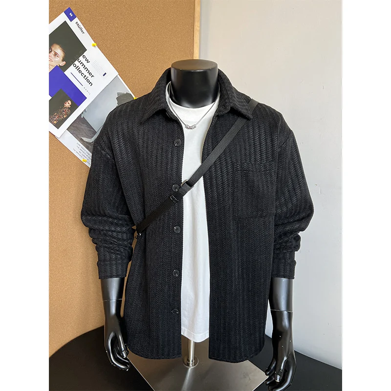 Herren Texturierte Overshirt‑Hemdjacke aus Strick mit Kentkragen Nord Taschen
