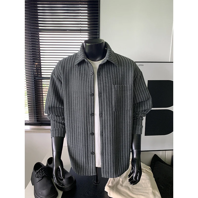 Herren Texturierte Overshirt‑Hemdjacke aus Strick mit Kentkragen Nord Taschen