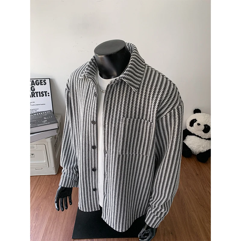 Herren Texturierte Overshirt‑Hemdjacke aus Strick mit Kentkragen Nord Taschen