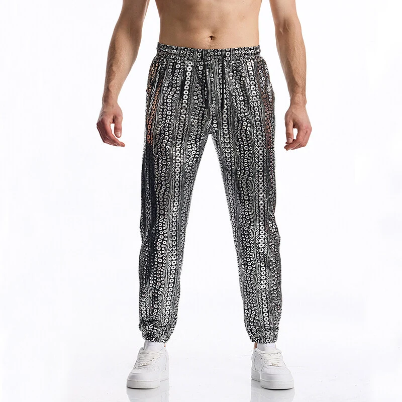 Herren Tapered Jogginghose mit elastischem Bund, Kordelzug und metallischem Kreisprint Nord Taschen