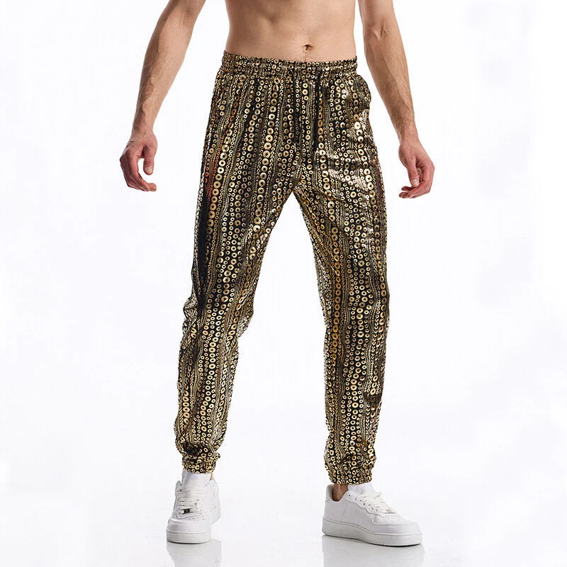 Herren Tapered Jogginghose mit elastischem Bund, Kordelzug und metallischem Kreisprint Nord Taschen