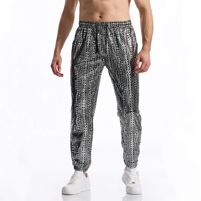Herren Tapered Jogginghose mit elastischem Bund, Kordelzug und metallischem Kreisprint Nord Taschen