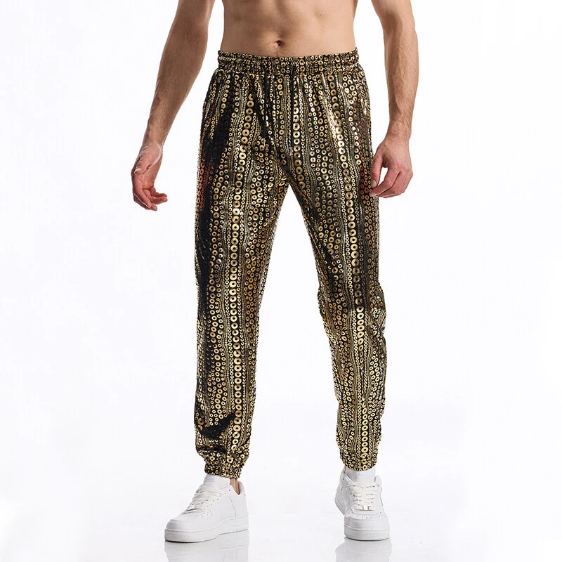 Herren Tapered Jogginghose mit elastischem Bund, Kordelzug und metallischem Kreisprint Nord Taschen