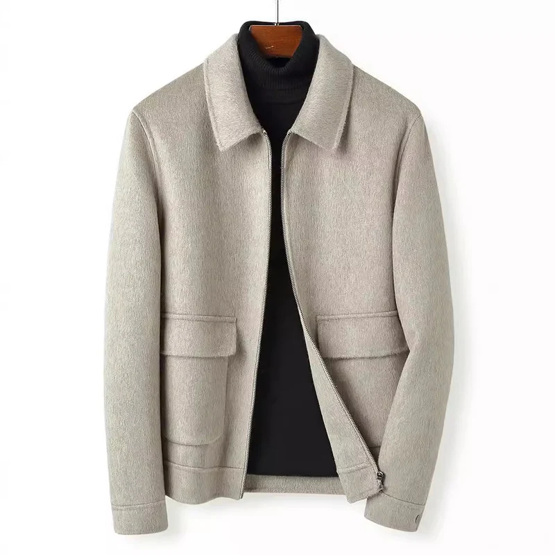 Herren Wollmix-Übergangsjacke mit Stehkragen, Reißverschluss und Pattentaschen Nord Taschen