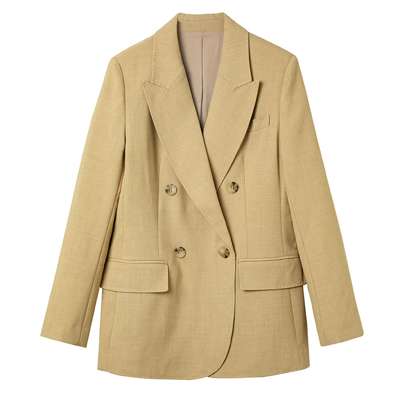Damen Doppelreihiger strukturierter Blazer mit markantem Revers und Pattentaschen Nord Taschen