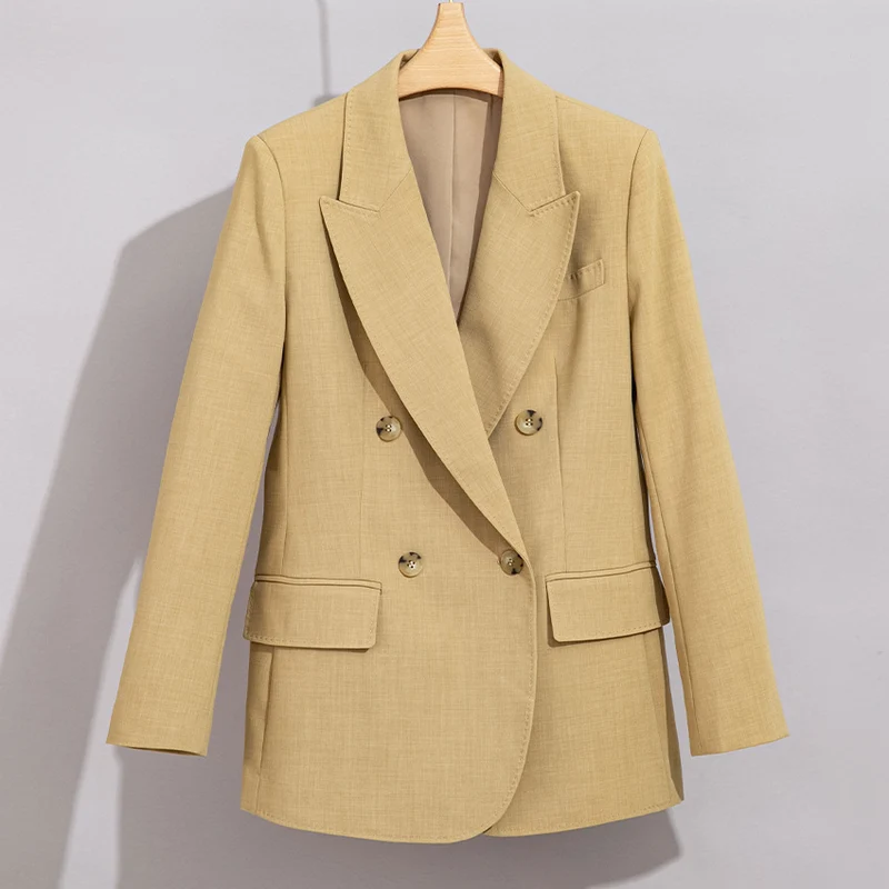 Damen Doppelreihiger strukturierter Blazer mit markantem Revers und Pattentaschen Nord Taschen