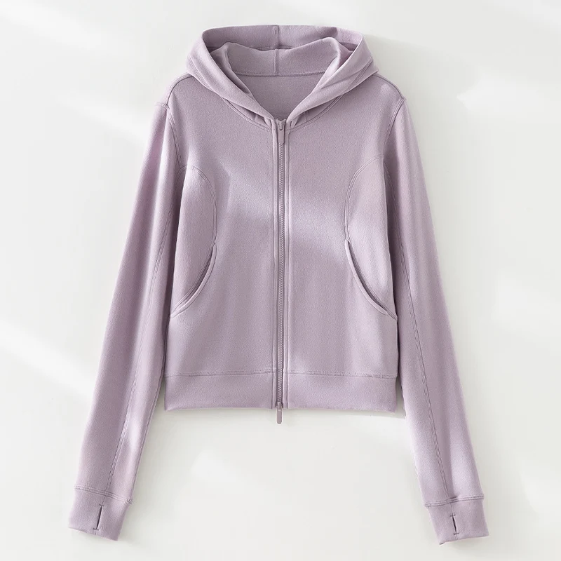 Damen Cropped Kapuzenjacke mit Reißverschluss und konturierten Eingrifftaschen Nord Taschen