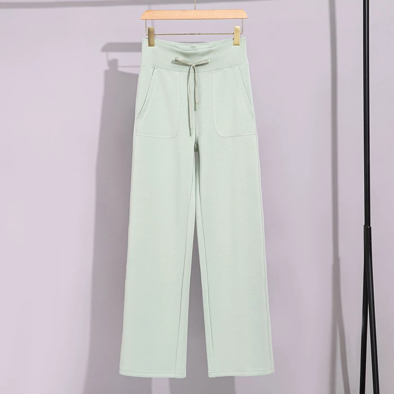 Damen Breite Baumwoll-Frottee-Loungehose mit hohem Bund und Tunnelzug Nord Taschen