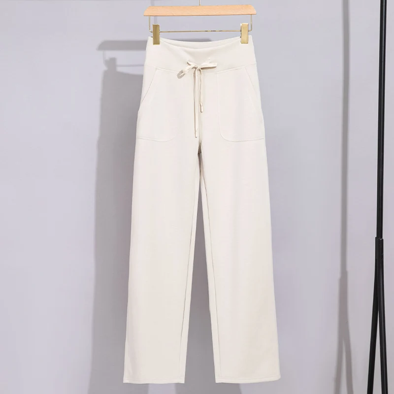 Damen Breite Baumwoll-Frottee-Loungehose mit hohem Bund und Tunnelzug Nord Taschen