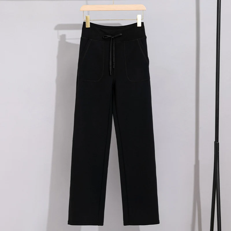 Damen Breite Baumwoll-Frottee-Loungehose mit hohem Bund und Tunnelzug Nord Taschen