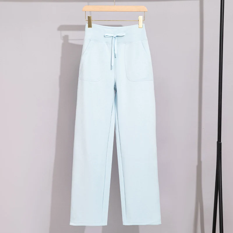 Damen Breite Baumwoll-Frottee-Loungehose mit hohem Bund und Tunnelzug Nord Taschen
